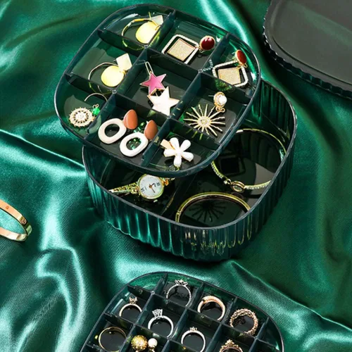 Miniatura 5 de ikasus Caja de almacenamiento de joyas para pendientes para mujer, almacenamiento de joyas multicapa, caja transparente simple, duradera, aretes