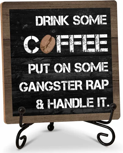 Miniatura 5 de Letrero de barra de café, letrero de madera de cafecito de 5 x 5 pulgadas con soporte de hierro, perfecto para decoración de mesa de oficina