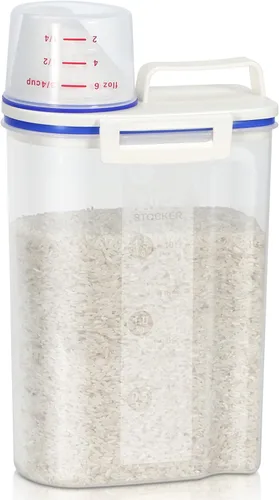TBMax Contenedor de arroz 1.8 kg / 4 libras Dispensador de arroz con taza de medición, contenedor de almacenamiento de alimentos para cocina y
