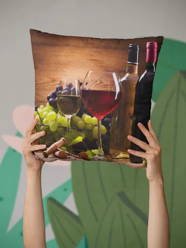 Miniatura 2 de Yaateeh Fundas de almohada decorativas de vino tinto y blanco con uvas, funda de cojín cuadrada estándar para sofá, dormitorio, patio, 18 x 18