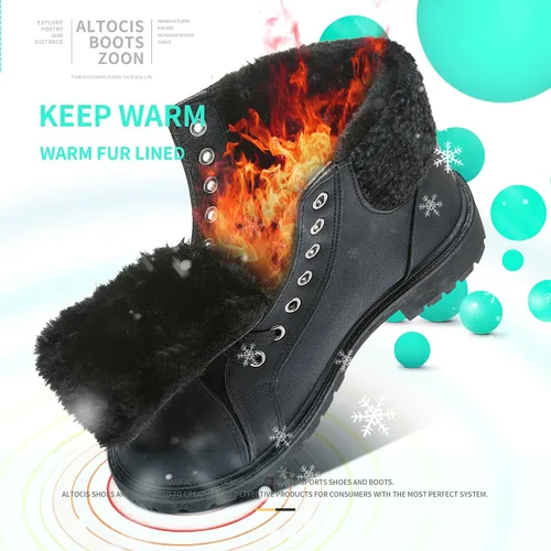 Miniatura 3 de ALTOCISWomen'sWinterBootsWater-ResistantPULeatherAnkleBootiesLaceupWinterAnkleBootWarmAnti-SlipCombat Boots