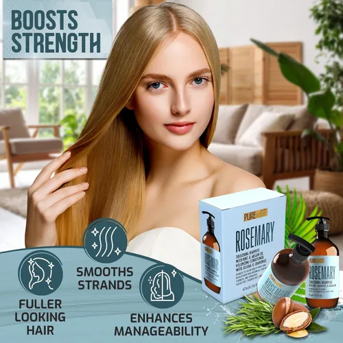 Miniatura 5 de Juego de champú y acondicionador de romero – Fórmula sin sulfato con menta – Productos voluminizadores y cuidado espesante para cabello adelgazante