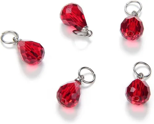 10 cuentas sueltas de piedra natal de enero de Adabele de 0.394 pulgadas con forma de lágrima austriaca roja y pera, cuentas de gota con anillos