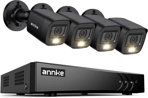 ANNKE Sistema de cámara de seguridad con cable 8CH 3K Lite, H.265 Pro+ DVR con detección de humanos y vehículos, 4 cámaras CCTV de 2 MP para