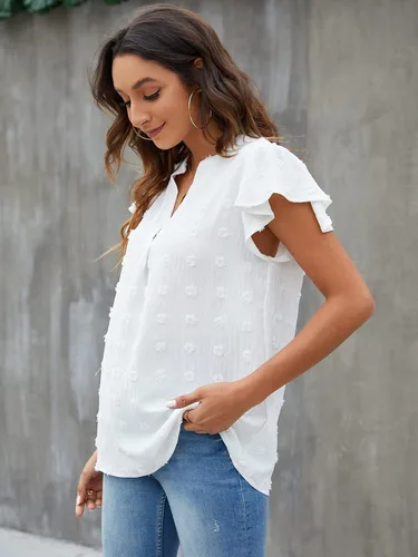 Miniatura 3 de Blooming Jelly Blusa blanca para mujer cuello en V manga con volantes camisas fluidas elegantes casuales lindas camisetas de verano