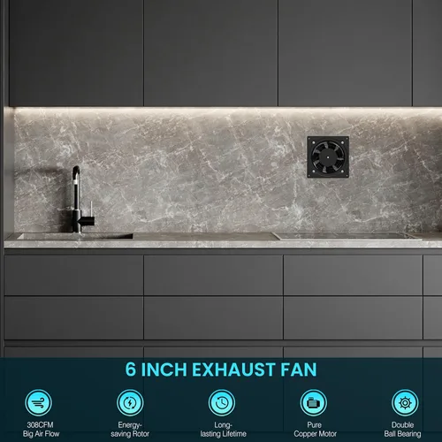 Miniatura 6 de HG Power Ventilador de escape de 6 pulgadas con controlador de velocidad, ventilador de pared de 308 CFM para cocina, baño, extractor de metal
