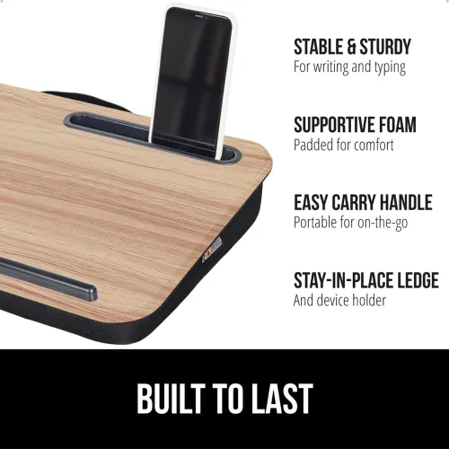 GORILLA GRIP Escritorio de regazo para laptop con soporte para teléfono, escritorios con cojín para portátiles de hasta 15.6 pulgadas, regalos para