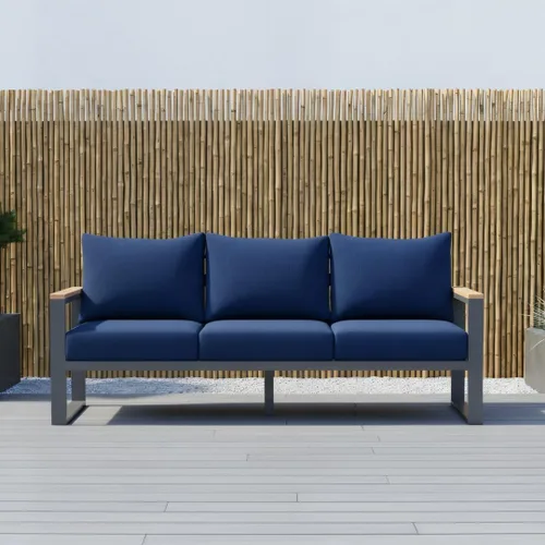 Miniatura 3 de Sundale Outdoor Muebles de patio, sofá de aluminio para todo tipo de clima, sofá de metal para exteriores de 3 asientos con cojín de olefina de 6