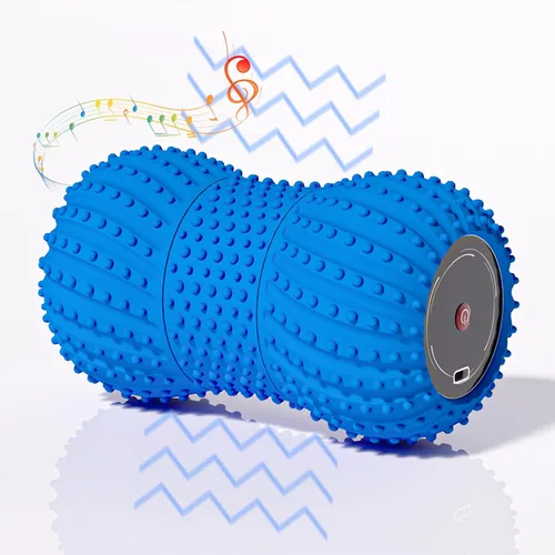 Pelota de masaje de maní vibratoria 2 en 1 con 6 modos de masaje, bola de rodillo de masaje vibratoria recargable para recuperación muscular, azul