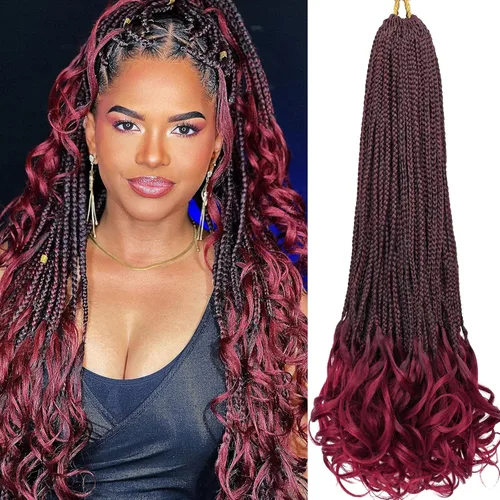 Miniatura 74 de Trenzas de ganchillo rizadas francesas de 22 pulgadas, 8 paquetes, trenzas de caja diosa grises para mujeres, de ganchillo pre-trenzadas con Trenzas
