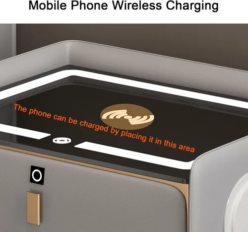 Miniatura 7 de Mesita de noche de carga inteligente, mesa de noche con Bluetooth, mesita de noche LED, modernas mesas de noche con 2 cajones de bloqueo de huellas