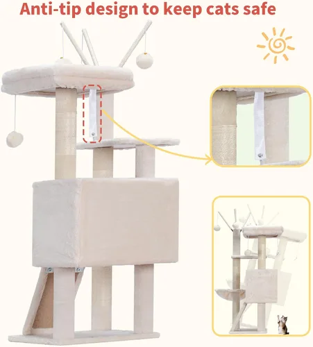 Miniatura 8 de Hey-brother Torre de árbol para gatos, postes rascadores con juguetes extraíbles, acogedor condominio, plataforma, hamaca, tabla de rascar de sisal