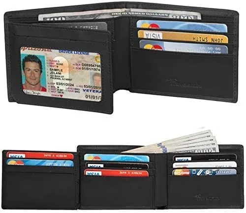 Miniatura 2 de Travelambo Cuero genuino RFID bloqueo carteras para hombre billetera doble Izquierda Identificación
