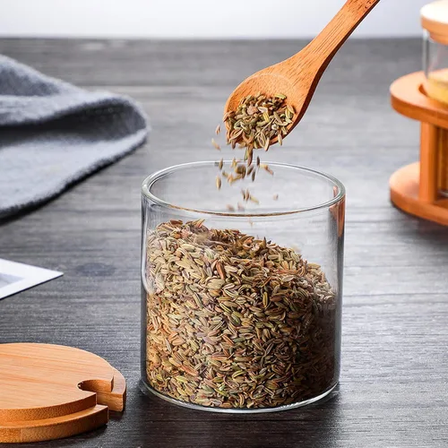 Miniatura 5 de Tarro de vidrio transparente de 10.1 fl oz/10 onzas con tapa de bambú y cuchara de madera, lindo recipiente de almacenamiento de sal de baño