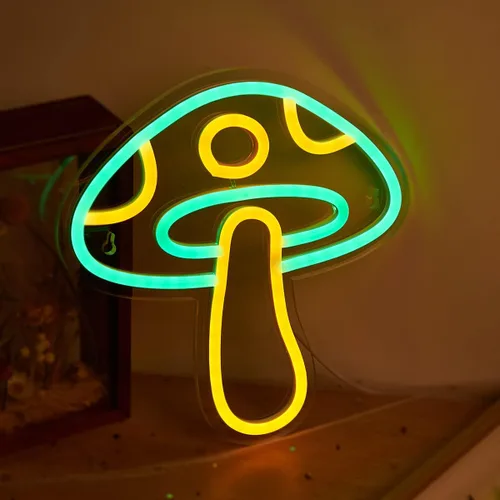 Miniatura 12 de Letrero de neón LED con forma de hongo de neón, luz nocturna alimentada por USB, arte de pared 3D y sala de juegos, dormitorio, sala de estar, rojo