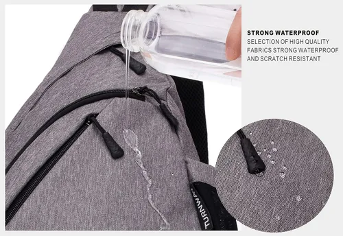Miniatura 6 de TurnWay - Bolsa bandolera impermeable, bolsa cruzada, bolsa al hombro, con puerto de carga USB para viajes, senderismo, ciclismo, campamento Gris