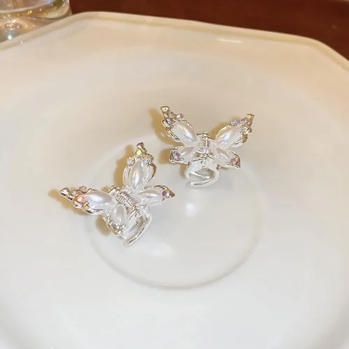 Miniatura 6 de Wiwpar 4 pinzas para el pelo de mariposa con diamantes de imitación de cristal, color dorado y plateado con perlas de mariposa, pinzas pequeñas