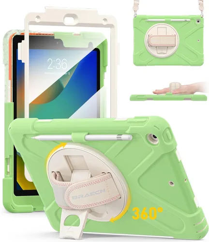 Miniatura 23 de BRAECN Funda para iPad de 9ª/8ª/7ª Generación, Funda Resistente a Prueba de Golpes con Protector de Pantalla, Soporte para Lápiz, Soporte para Tapa
