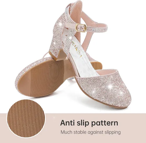 Miniatura 4 de Zapatos de vestir para niñas, puntera cerrada, tacones altos y gruesos, correa para el tobillo, zapatos de tacón para boda y fiesta