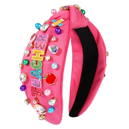 NVENF Diadema para profesora para mujer, diadema anudada con perlas de cristal, trajes de regreso a clases, accesorios, regalos de agradecimiento