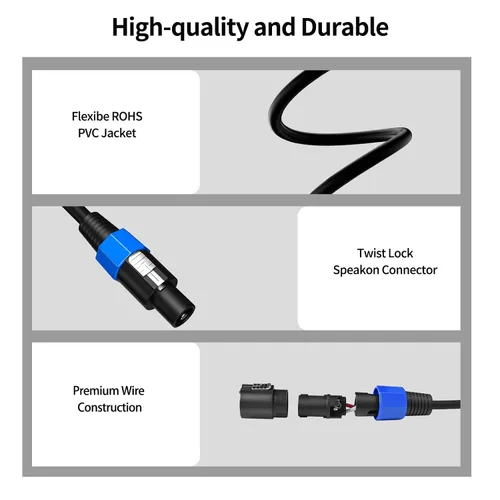 Miniatura 2 de Paquete de 2 cables de audio Speakon a Speakon de 10 pies, cable de audio profesional de 12 AWG con bloqueo giratorio