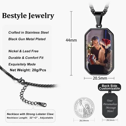 Miniatura 7 de Bestyle Collares de fotos personalizados (mejorados, más vívidos y claros) para hombres y mujeres, etiqueta de corazónmilitarcolgante de etiqueta