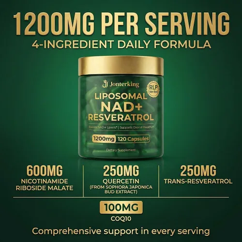 Miniatura 2 de Suplemento NAD+, 1200 mg 120 cápsulas de ribósido de nicotinamida con resveratro, aumenta los niveles de NAD+, energía celular y apoyo al