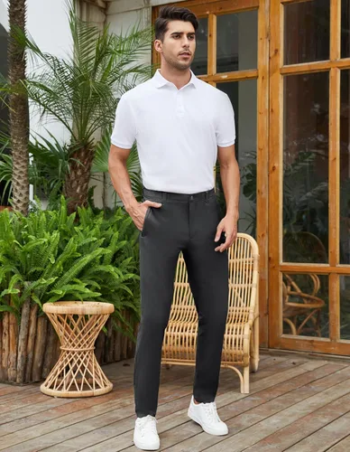 Miniatura 7 de SPECIALMAGIC Pantalones de golf para hombre, elásticos, ajustados, ligeros, con bolsillos con cremallera