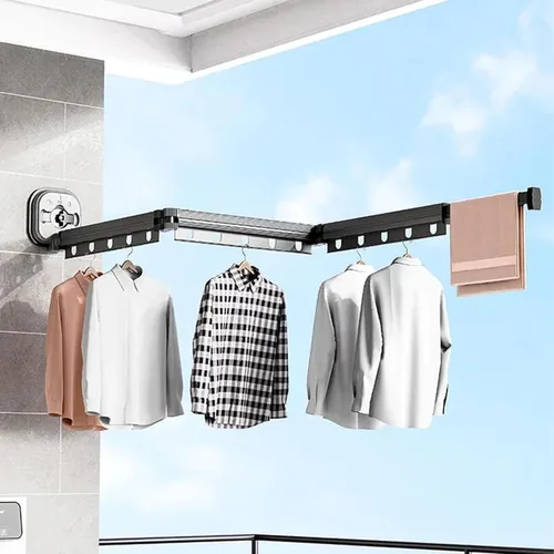 Miniatura 6 de AUNMAS Estante de secado de ropa montado en la pared, colgador de ropa retráctil, ventosa, instalación sin taladro, aleación de aluminio, plegable