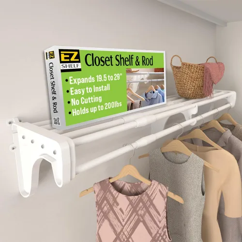 Miniatura 10 de EZ Shelf - Barra y estante de armario expandible de 65.3 a 120 pulgadas - Capacidad de 200 libras - Rápida - Estantes de armario de instalación