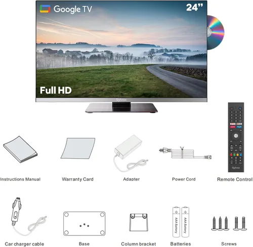 Miniatura 8 de SYLVOX Smart RV TV, televisores de 24 pulgadas con reproductor de DVD integrado, 12 voltios para autocaravana 1080P FHD, Google Smart aplicaciones