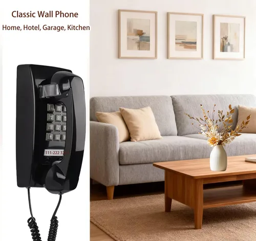 Miniatura 9 de Timbre de teléfono retro de pared para encendido/apagado, diseño clásico del teléfono 2544, teléfono vintage montado en la pared con base de metal