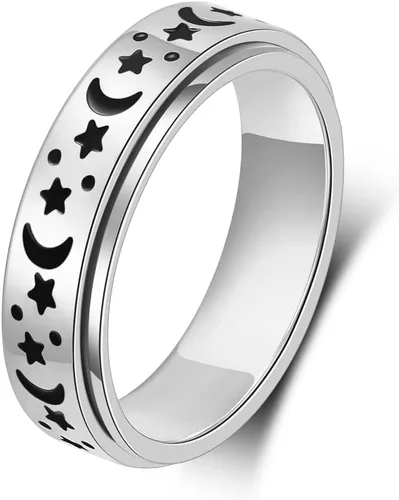 Miniatura 19 de Anillo de ansiedad para mujer, anillos giratorios: anillos giratorios de acero inoxidable de 0.236 pulgadas (0.236 in) con luna y estrella