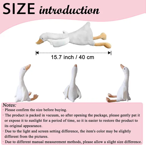 Miniatura 5 de zhidiloveyou Peluche de ganso de 15.7 pulgadas, juguete de cisne de peluche para niños y adultos, color blanco