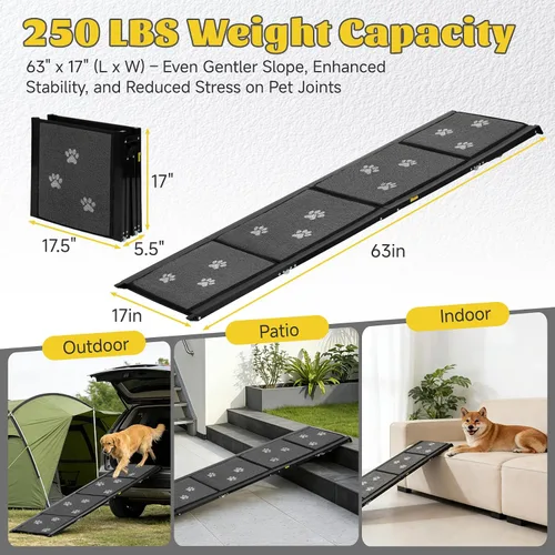 Miniatura 2 de Rampa para perros para automóvil de 63 pulgadas de largo y 17 pulgadas de ancho, rampas portátiles para perros grandes, superficie de alfombra