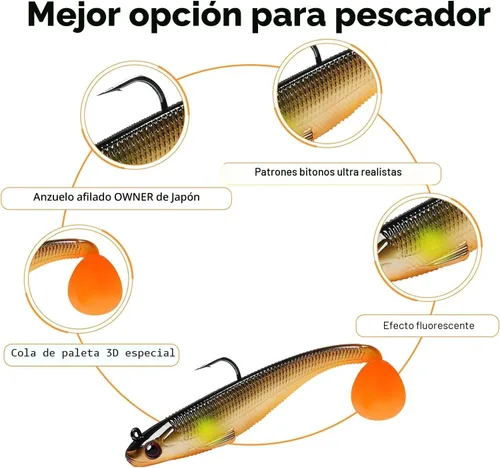 Miniatura 3 de TRUSCEND Shadtale Easy Catch Soft Fishing Lures with BKK Hooks - Trembly Sinking and Vibrating Swim for More Bites, Pre-Rigged Swimbaits for Bass