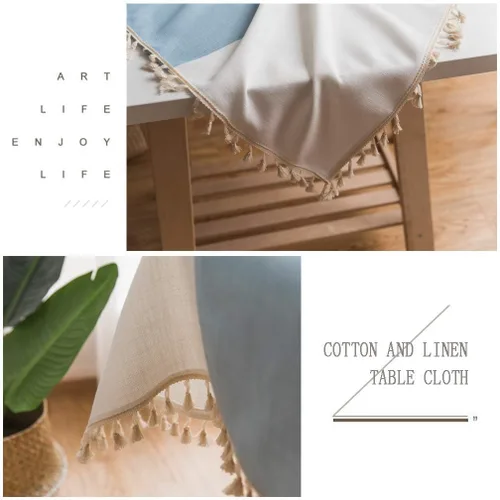 Miniatura 3 de Pahajim Mantel Rectangular a Rayas con Borlas Mantel Grueso de Lino y Algodón para Picnic al Aire Libre, Comedor y Decoración de Cocina para Fiestas