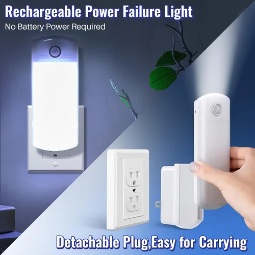 Miniatura 4 de Paquete de 2 luces LED de fallo de alimentación, 4 en 1 linternas recargables enchufables con detección de movimiento, luces LED de emergencia