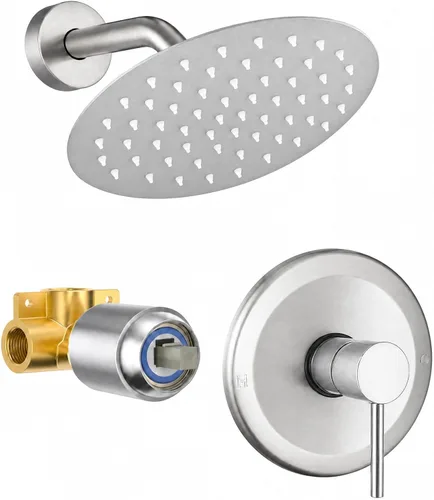 Miniatura 14 de Juego de llave de ducha HUCKLE con cabezal de ducha, llave de ducha negra de 15 cm con válvula, cabezal de ducha de lluvia de mango único negro mate