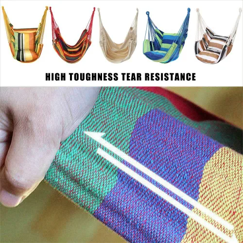 Miniatura 5 de Silla hamaca colgante de cuerda para interiores y exteriores, columpio de hamaca de tejido de algodón resistente, máximo 300 libras