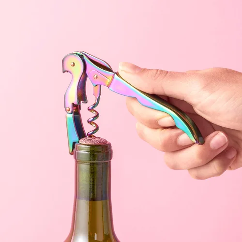 Miniatura 4 de Blush Mirage - Sacacorchos iridiscente de doble bisagra con abridor de botellas de cerveza integrado, llave de vino de acero inoxidable con cortador