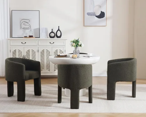 Miniatura 12 de HNY Juego de 3 sillas de comedor estilo barril modernas de mediados de siglo, sillas laterales de acento tapizadas en terciopelo con brazos, cómodas