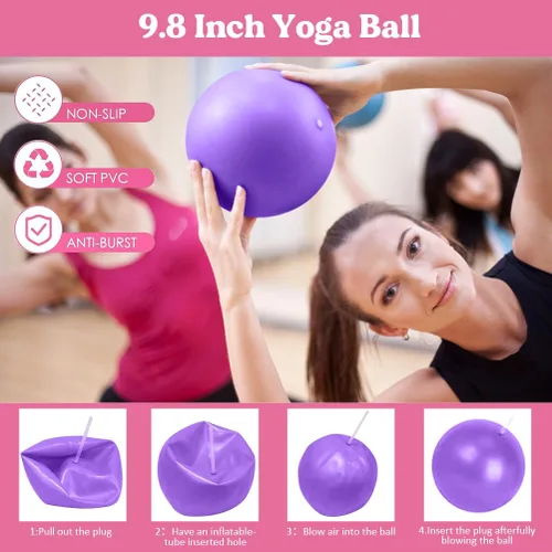 Miniatura 3 de Juego de anillos de pilates de 13 piezas, kit de pilates para mujer, accesorios de equipo de ejercicio, deformación, círculo mágico con asas Púrpura