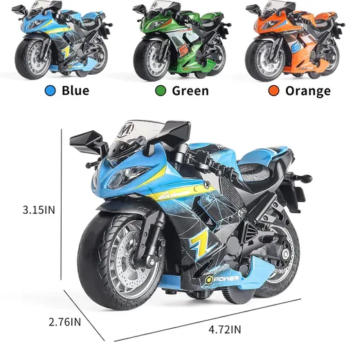 Miniatura 3 de Motocicleta de juguete - Vehículo de juguete tirador con sonido y luz, motocicletas de juguete para niños, juguetes para niños de 3 a 9 años (Azul)