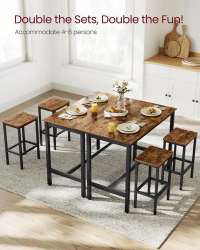 Miniatura 3 de VASAGLE Juego de mesa y sillas de bar, mesa rectangular con 2 taburetes, juego de pub de comedor para 2, ahorro de espacio para desayuno de cocina