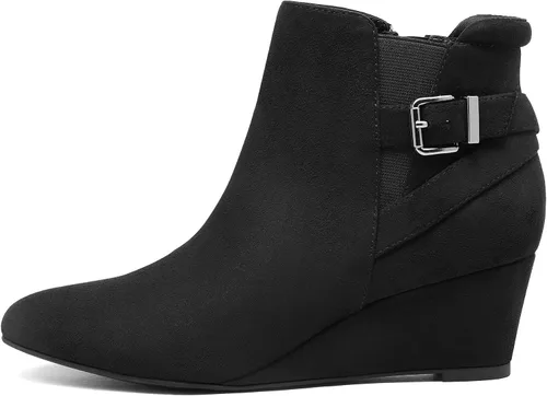 Miniatura 3 de DREAM PAIRS Botines de tacón de cuña negros para mujer