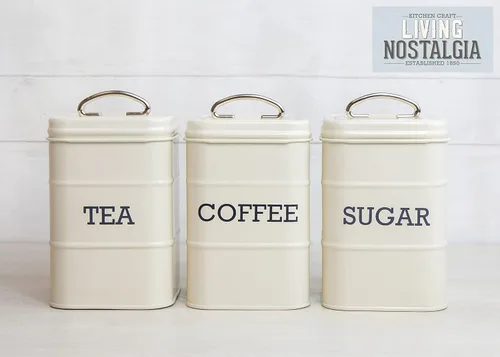 Miniatura 5 de Kitchen Craft Living Nostalgia - Recipientes para té, café y azúcar en caja de regalo, acero, crema antigua, juego de 3 piezas, mediano