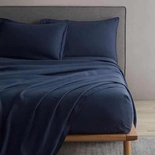 Miniatura 5 de DAPU Pure Linen - Juego de sábanas de 100% lino francés de Normandía, transpirable y duradero para personas que duermen con calor, juego de 4 Azul