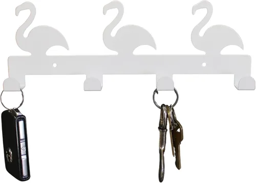 Miniatura 4 de Dependable Industries inc. Essentials Soporte para llaves multiusos de 4 ganchos para montaje en pared, cisnes blancos