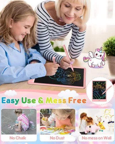 Miniatura 4 de FLUESTON Tableta de escritura LCD para niños, tablero de garabatos de 10 pulgadas, almohadilla de dibujo colorida para niños pequeños, juguetes Rosa